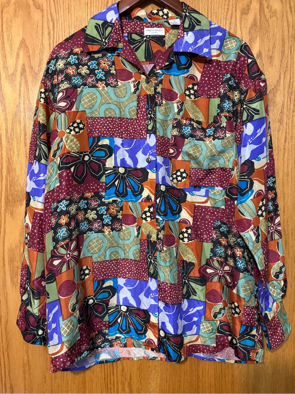 VINTAGE ROBERT STOCK Patchwork Silk-Blend Statement Shirt